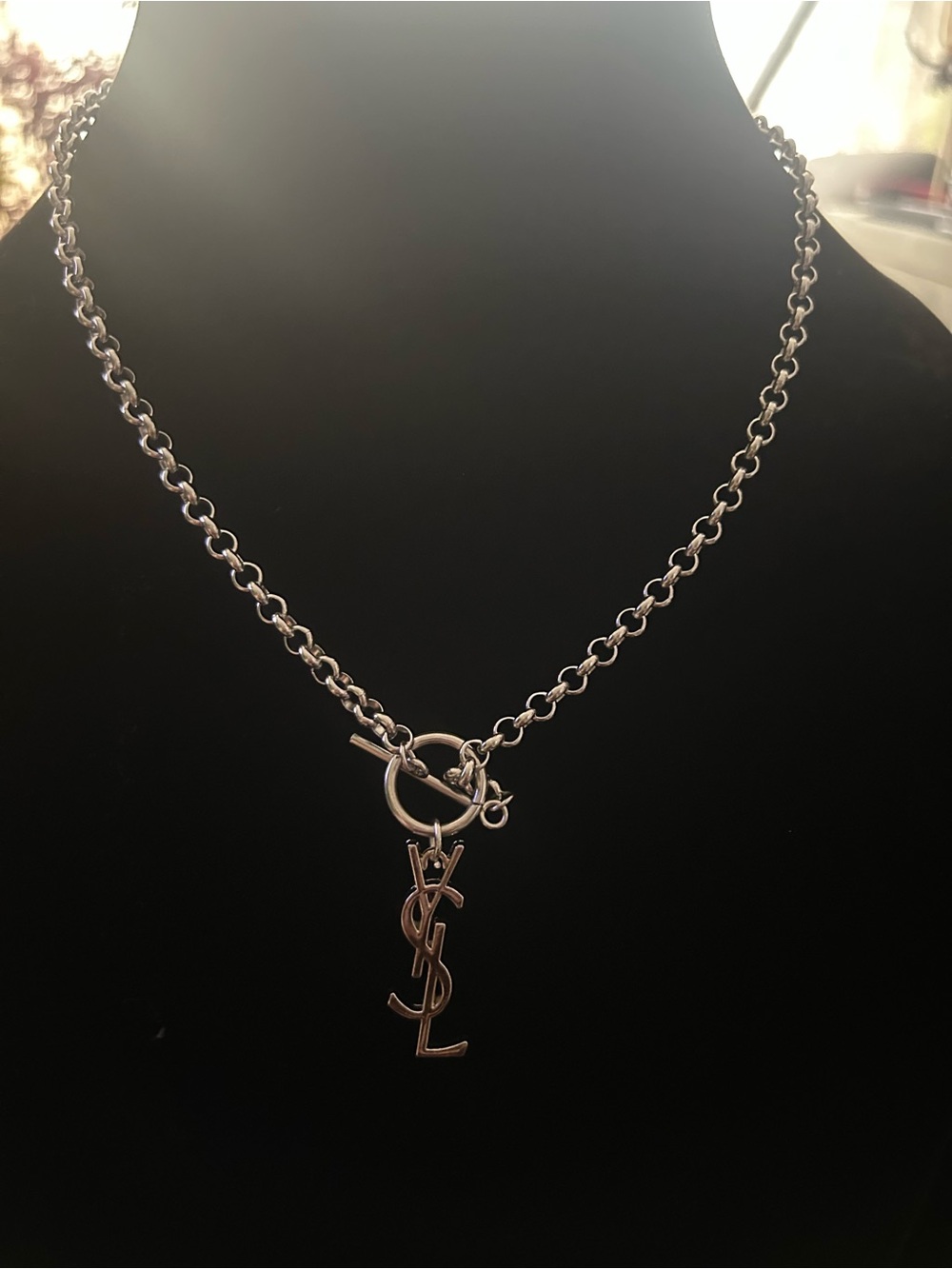 Silver Toggle Monogram Pendant Necklace